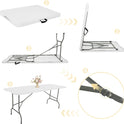 Set of 2 Folding Table 6 FT Lightweight Camping Table Portable Plastic Rectangular Outdoor Dining Table Steel Legs Fold-in-Half with Carrying Handle for Indoor,Picnic,Party,Wedding,Events(White)