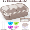 Bento Box Adult Lunch Box, Containers for Adults Men Women with 4 Compartments, Lunchable Food Container with Utensils, Sauce Jar, Muffin Liners, 40 Oz/5 Cup, Microwave & Dishwasher Safe, Brown