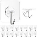 ZESLMG Adhesive Wall Hooks for Hanging, 16 Pack Self Sticky Hooks Heavy Duty 22lb Clear, Removable Shower Hook No Damage for Towel Key Coat Wreath Picture Outdoor Ceiling Bathroom Kitchen, Waterproof