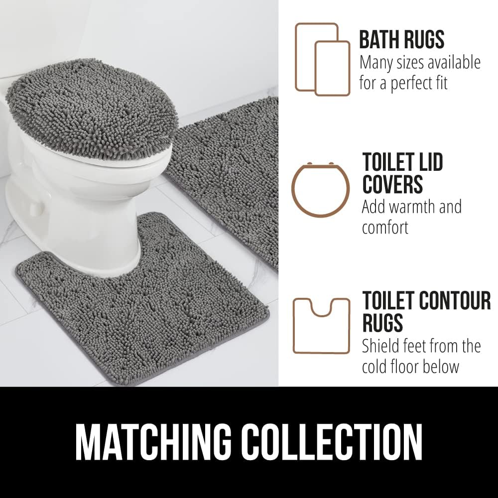 GORILLA GRIP Bath Rug Mat, Thick Soft Absorbent Chenille, Quick Dry Microfiber Mats, Rubber Backing Washable Shower Floor Rugs, Bathmat Runner, US Designed Bathroom Home Decor Accessories 24x17, Grey