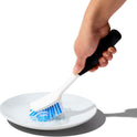 OXO Good Grips Dish Brush, Nylon Bristles with Built-in Scraper, Safe for Non-Stick Cookware, Non-Slip Handle, Dishwasher Safe