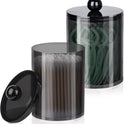 2 Pack Qtip Holder,Canister Apothecary Jar Set, Bathroom Jars with Lids Set for Cotton Swabs, Balls, Pads, Floss Picks,10oz-12oz Plastic Canisters Restroom Bedroom Vanity Organizer(Black)