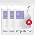 simplehuman Code A 90 Count, Dispenser Pack Custom Fit Liners, Drawstring Trash Bags, 4.5 Liter / 1.2 Gallon, White