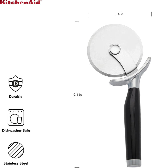 KitchenAid Classic Pizza Wheel with Sharp Blade For Cutting Through Crusts, Pies and More, Built In Finger Guard for Safety and Comfort Grip to Protect Fingers, Dishwasher Safe, 9-Inch, Black