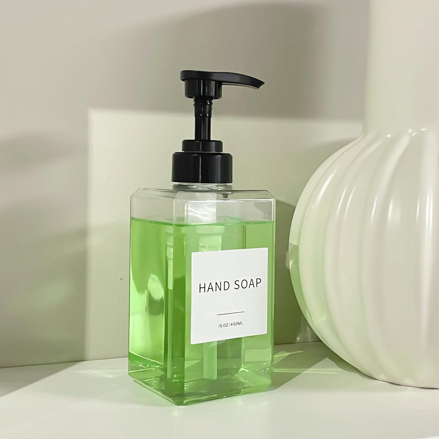 Clear Soap Dispenser with Waterproof Labels, Thickened Plastic Hand Soap Dispenser for Bathroom, Kitchen Dish Washing Liquid Bottles, Shampoo and Conditioner Bottles with Funnel (15oz 2Pack Clear)