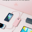 VRURC Portable Charger Power Bank, 10000mAh Travel Essentials Battery Pack, 5 Outputs 2 Inputs Slim Charging Bank Built-in Cables Cords Wires Compatible with iPhone,Samsung,Android-Pink(1 Pack)