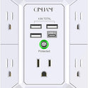 USB Wall Charger, Surge Protector, QINLIANF 5 Outlet Extender with 4 USB Charging Ports (4.8A Total) 3-Sided 1680J Power Strip Multi Plug Outlets Wall Adapter Spaced for Home Travel Office(2U2C),White