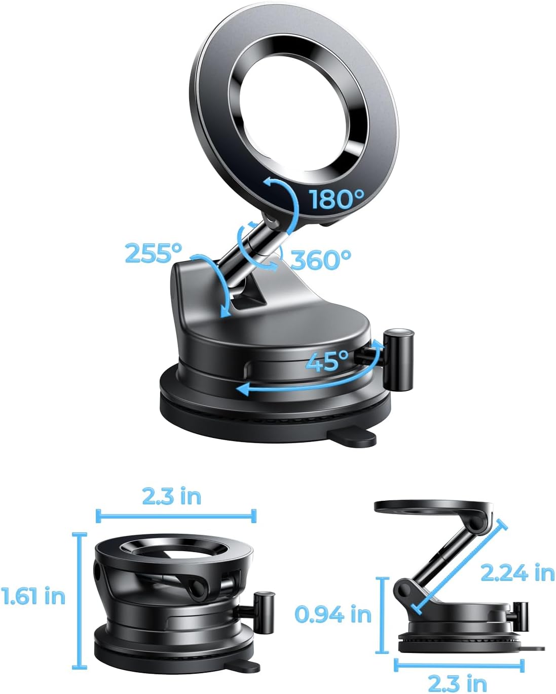 LISEN Vacuum Magnetic Phone Holder for Car, Magsafe Car Mount 360 Adjustable Vacuum Suction Cup, Phone Mount for Car Accessories/Windshield/Mirror/Kitchen/Gym for iPhone 17 Pro Max 16 15 14 13