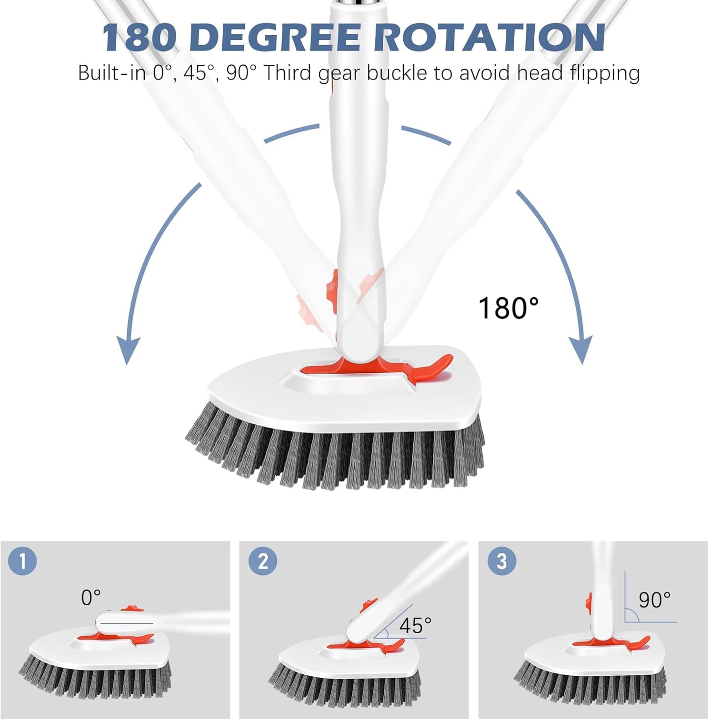 SetSail Floor Scrub Brush, 3-In-1 Tile Tub Floor Scrubber with 52-inch Adjustable Long Handle Shower Cleaner Brush and 3 Detachable Replacement Brush Heads for Cleaning Bathroom Kitchen Walls Tub Tile