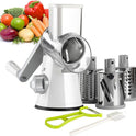 Ourokhome Rotary Cheese Grater Hand Crank, Kitchen Shredder Speed Mandolin Slicer Nuts Grinder with Handle and Drum Blades for Cheese, Vegetable, Walnuts, Chocolate, Potato, Carrot, 3 Blades, White