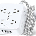 Surge Protector Power Strip - CHCORE 5Ft Braided Extension Cord with 8 Outlets with 4 USB (2 USB C) Charging Ports, Flat Plug Multi Plug Outlet Extender Charging Station for Home Office, ETL, White