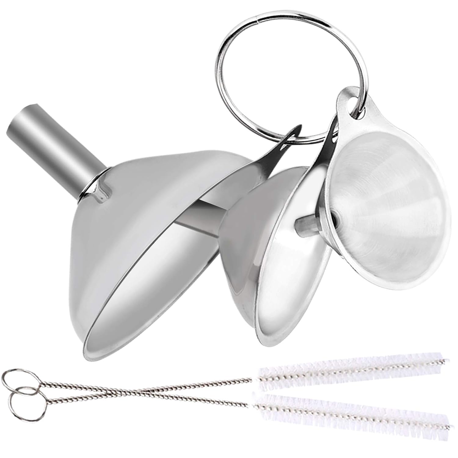 Metal Stainless Steel Funnel, Large Medium Small Funnel Set of 3, Food Grade Mini Funnels for Kitchen Use Filling Bottles Flask Cooking, 2 Brushes YLYL