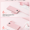 VRURC Portable Charger Power Bank, 10000mAh Travel Essentials Battery Pack, 5 Outputs 2 Inputs Slim Charging Bank Built-in Cables Cords Wires Compatible with iPhone,Samsung,Android-Pink(1 Pack)