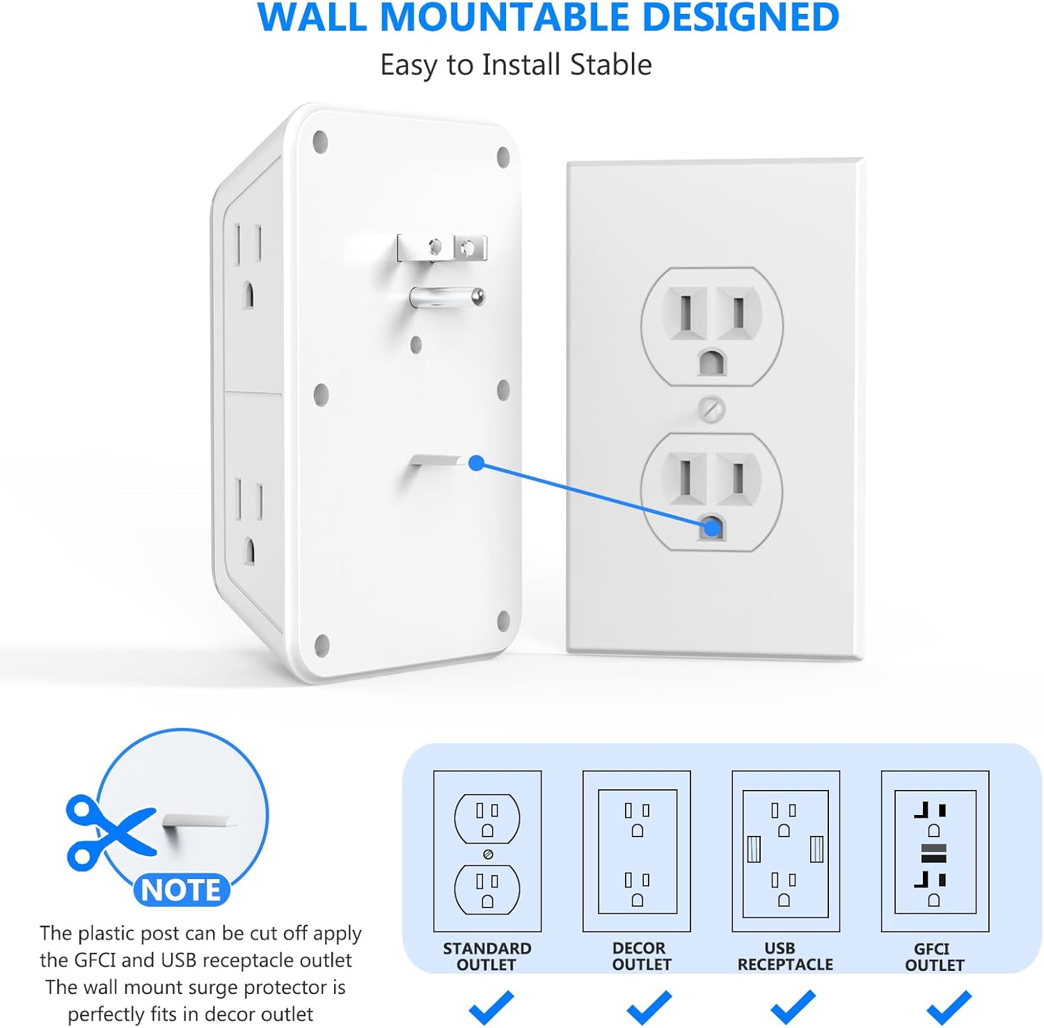 Outlet Extender Surge Protector - 6 Outlet Splitter with 4 USB Ports (2 USB C), Multiple Plug Expander Wall Charger, 3 Sided Multi Plug Wall Adapter Power Strip for Home Office Kitchen Travel