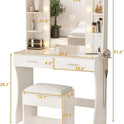 Vabches Vanity Desk with Lights,Makeup Vanity with Power Strip,Dressing Table Set with 2 Large Drawers,Vanity Mirror 3 Lighting Color Adjustable,White