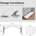Folding Table 6FT HDPE 6 Foot Foldable Table Portable Banquet Surface Fold-in-Half Desk Utility for Working Meeting Parties, Picnic, Camping, Weddings, Catering, Garden Dining-White
