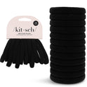 Kitsch Nylon Hair Ties No Damage - Stretchable Elastics for Strong All-Day Hold, Ponytail Holders | Hair Accessories for Women & Girls | Ideal Gifts for Women - Black, 12 Pcs