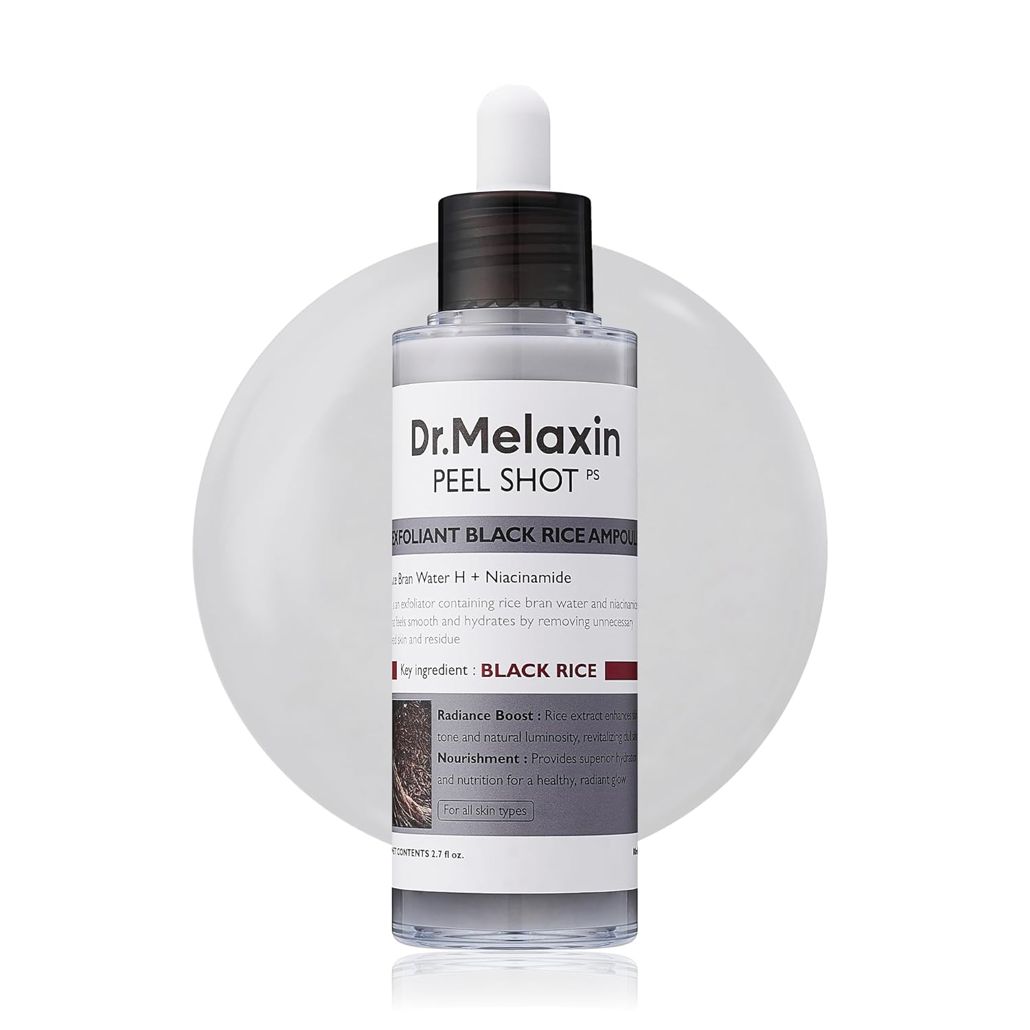 Dr.Melaxin Peel Shot Glow Black Rice Peeling Ampoule 80ml, Dead Skin Remover Gentle Exfoliating with Rice Water Extract, AHA BHA, Niacinamide, Daily Skin Texture, All Skin Types, Korean Skincare