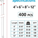 Zip Ties Assorted Sizes(4”+6”+8”+12”), 400 Pack, Black Cable Ties, UV Resistant Wire Ties by ANOSON