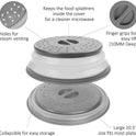 Microwave Splatter Cover Collapsible Microwave Cover for Food, Easy Grip Fruit Drainer BPA-Free Dishwasher Safe 10.5 inch,Grey
