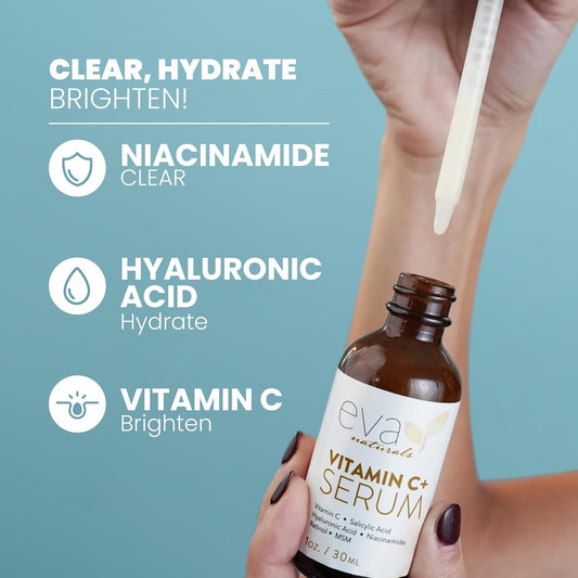 Eva Naturals Vitamin C Serum for Face – Anti Aging Dark Spot Remover with Retinol, Hyaluronic Acid, Niacinamide & Salicylic Acid – Face Serum for Women for Clear, Smooth, Radiant Skin