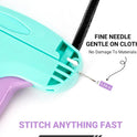 Stitch Gun for Clothes - Handheld Quick Clothing Fixer - Tagging Gun for Clothing, Sewing Kit - Includes 6 Fine Needles, 1000 Black & 1000 White Fasteners (Purple Green)