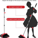 NACENA Broom and Dustpan Set, 52-in Long Adjustable Handle Broom Dustpan Combo with Dustpan Teeth to Automatically Clean Hair Suitable for Home Kitchen Office Hall Floor（Black&Red）