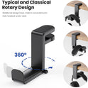 EURPMASK Rotating Headphone Stand - PC Gaming Headset Holder, Adjustable Clamp-on Under Desk Hanger With 360 Degree Swivel & Cable Clip Organizer - Black
