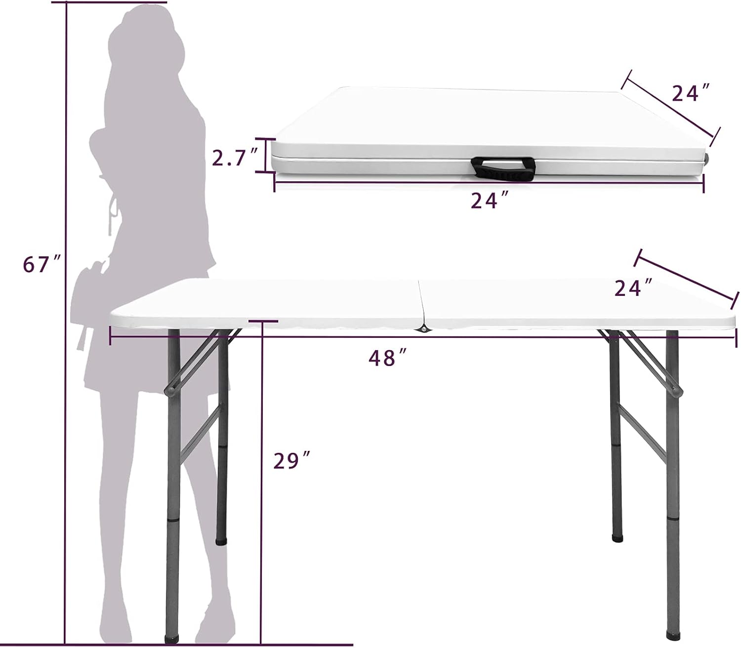 Gocamptoo Folding Table,4ft Indoor Outdoor Heavy Duty Portable Folding Square Plastic Dining Table w/Handle, Lock for Picnic, Party, Camping (4 FT) …