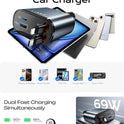 LISEN Retractable Car Charger, Birthday Gifts for Men Tech Gadgets 2026, 69W Cars Adapter USB C Fast Charger for iPhone 17, Car Accessories for Men Women Drivers, for iPhone 17 Pro Max Air 16 15 14 13