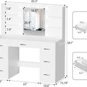 YESHOMY Vanity Desk with Mirror, Power Outlet and 10 Lights, Makeup Table with 7 Drawers, 3 Color Modes Available for Bedroom, White