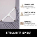 GORILLA GRIP Patent Pending Bed Sheet Holders, Adjustable Elastic Fasteners with Metal Clips, Keep in Place Fitted Bedding Straps, Firm Tight Suspenders for Mattress, US Designed, 4 Pack White