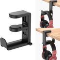 EURPMASK Rotating Headphone Stand - PC Gaming Headset Holder, Adjustable Clamp-on Under Desk Hanger With 360 Degree Swivel & Cable Clip Organizer - Black