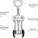 Beneno Wine Opener, Zinc Alloy Premium Wing Corkscrew with Multifunctional Bottles Opener, Sharp Wine Corkscrew with Ergonomic Non-Slip Wing Handle, Silver