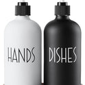 ALELION Glass Dish Soap Dispenser for Kitchen - 16 OZ Hand Soap Dispenser Set with Pump and Acacia Wood Tray - Black White Modern Farmhouse Kitchen Bathroom Decor and Accessories
