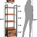 Furologee 5 Tier Bookshelf with Drawer, Tall Narrow Bookcase with Shelves, Wood and Metal Bookshelves Storage Organizer, Industrial Display Standing Shelf Unit for Bedroom, Living Room, Rustic Brown