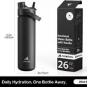 POWCAN 26 oz Insulated Water Bottle with 2-in-1 Straw and Spout Lid, Keep Cold 24H, Leak-Proof, Fits in Car Cup Holder, Stainless Steel Water Bottle for Sports, Travel, and School (Dark Knight)