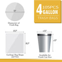 105 Count Small Trash Bags, 4 Gallon Garbage Can Liners - Unscented Wastebasket Trash Bags for Bathroom, Kitchen, Bedroom, Cleaning Supplies (15 Liter)