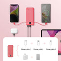 Portable Charger Built-in Cables and AC Wall Plug, VRURC USB C Power Bank 10000mAh, Travel Battery Portable Phone Charger Compact Lightweight External Battery Pack for SmartPhones,Tablets-Viva Magenta
