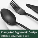 EWFEN 24-Piece Silverware Set with Steak Knives, Food-Grade Stainless Steel Tableware Cutlery Set for 4, Mirror Finished Flatware Utensil for Home Restaurant Black