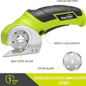 SnapFresh Cordless Electric Scissors, 4V Electric Mini Box Cutter, Carpet & Cardboard Cutter Tool with a Replacement Blade/Charger, Rotary Cutter for Cardboard Packages Leather Plastic （Green）