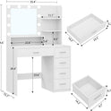 Quimoo Vanity Desk with Mirror & Lights, Makeup Vanity with 5 Drawers & Storage Shelves, White Vanity Table, 3 Color Modes & Adjustable Brightness, Dressing Table, Bedroom