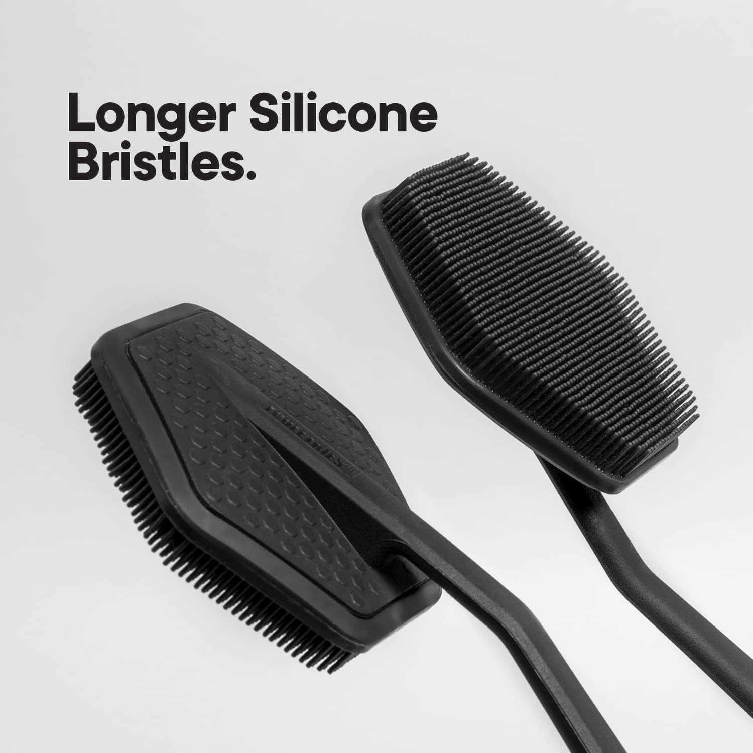 TOOLETRIES Silicone Back Scrubber - Exfoliating Shower Brush, Back Washer for Men, Durable Back Brush with Long Handle - Long Lasting Bath & Shower Accessories - Charcoal