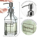JASAI Antique Design Soap Dispenser with Rust Proof 304 Stainless Steel Pump, Refillable Glass Soap Dispenser with 10Pcs Clear Stickers, Premium Kitchen & Bathroom Soap Dispenser
