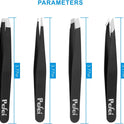 Pefei Tweezers Set - Professional Stainless Steel Tweezers for Eyebrows - Great Precision for Facial Hair, Splinter and Ingrown Hair Removal (Black)