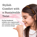 Zig Zag Headbands, Recycled Plastic Wavy Hair Band with Teeth, Headbands for Women and Men, Classic 90s Hair Accessories, (1 Black Color+1 Brown)