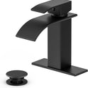 Bathroom Faucet Matte Black Modern Waterfall Bathroom Sink Faucet with Single Handle Suitable for 1 or 3 Holes,Supply Deck Plate and Hose