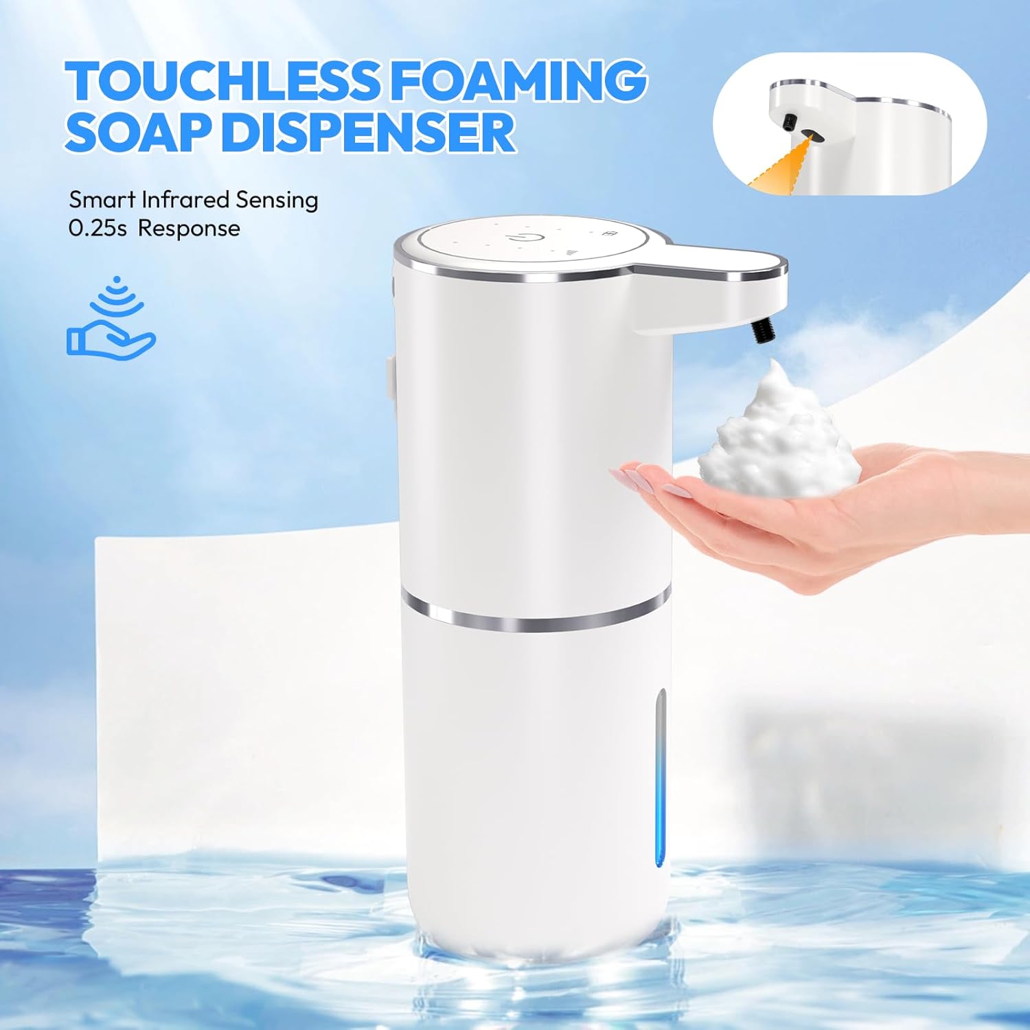 2 Pack Automatic Foaming Soap Dispenser,Touchless Foam Soap Dispenser,12.8oz Rechargeabled Wall Mounted Smart for Bathroom and Kitchen Dish Soap,Easy for Toddlers(White)