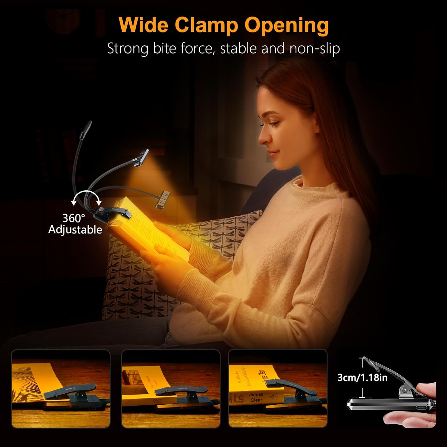 Gritin 19 LED Rechargeable Book Light for Reading in Bed with Memory Function- Eye Caring 3 Color Temperatures,Stepless Dimming Brightness,80 Hrs Runtime Lightweight Clip on Light for Book Lovers