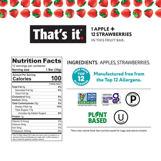 That's it. Variety Pack 100% Natural Real Fruit Bar, Best High Fiber Vegan, Gluten Free Healthy Snack, Paleo for Children & Adults, Non GMO No Added Sugar, No Preservatives Energy Food (12 Pack)